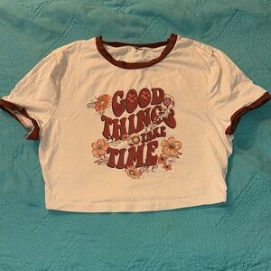 Women's White and Brown Graphic Tee